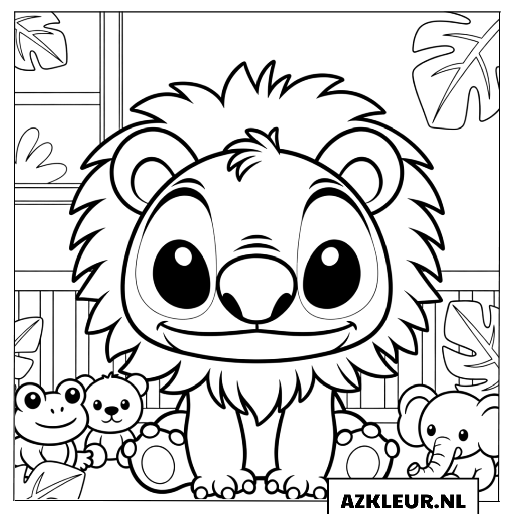 Kleurplaten Baby Stitch in een leeuwenkostuum