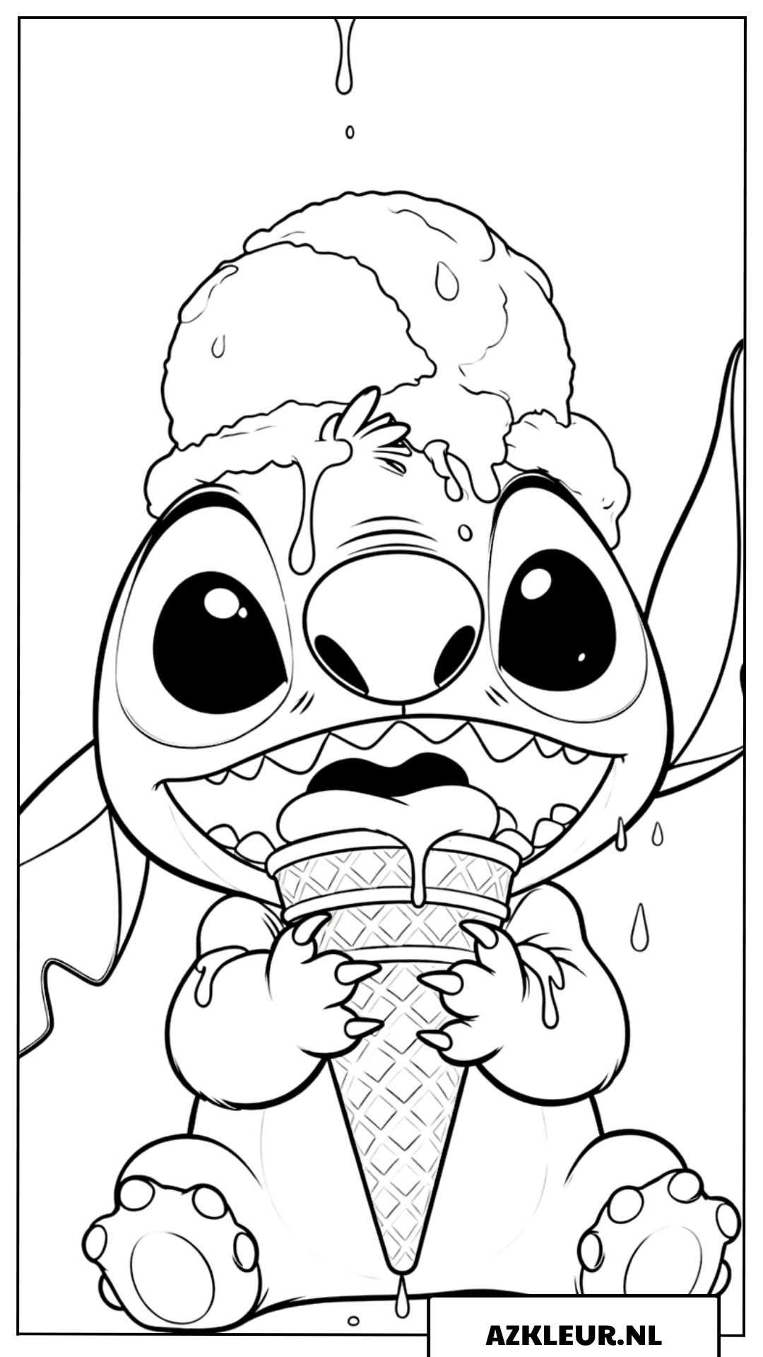 Kleurplaten Baby Stitch laat een ijsje vallen