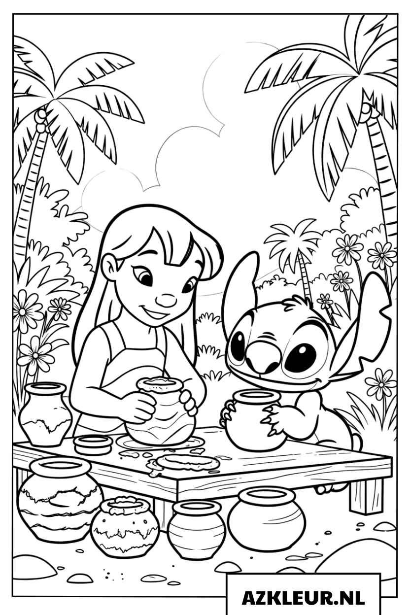 Kleurplaten Lilo en Stitch maken aardewerk