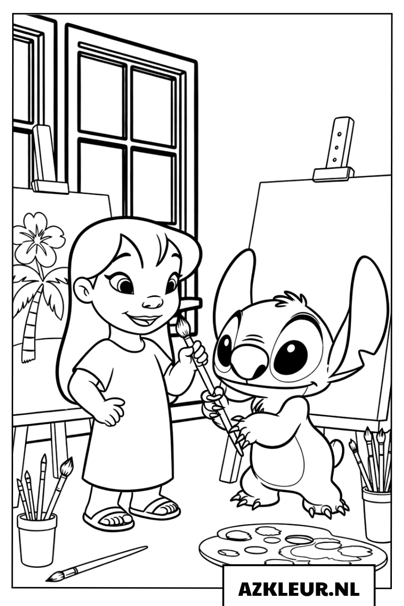 Kleurplaten Lilo en Stitch schilderen Hawaiiaanse kunst