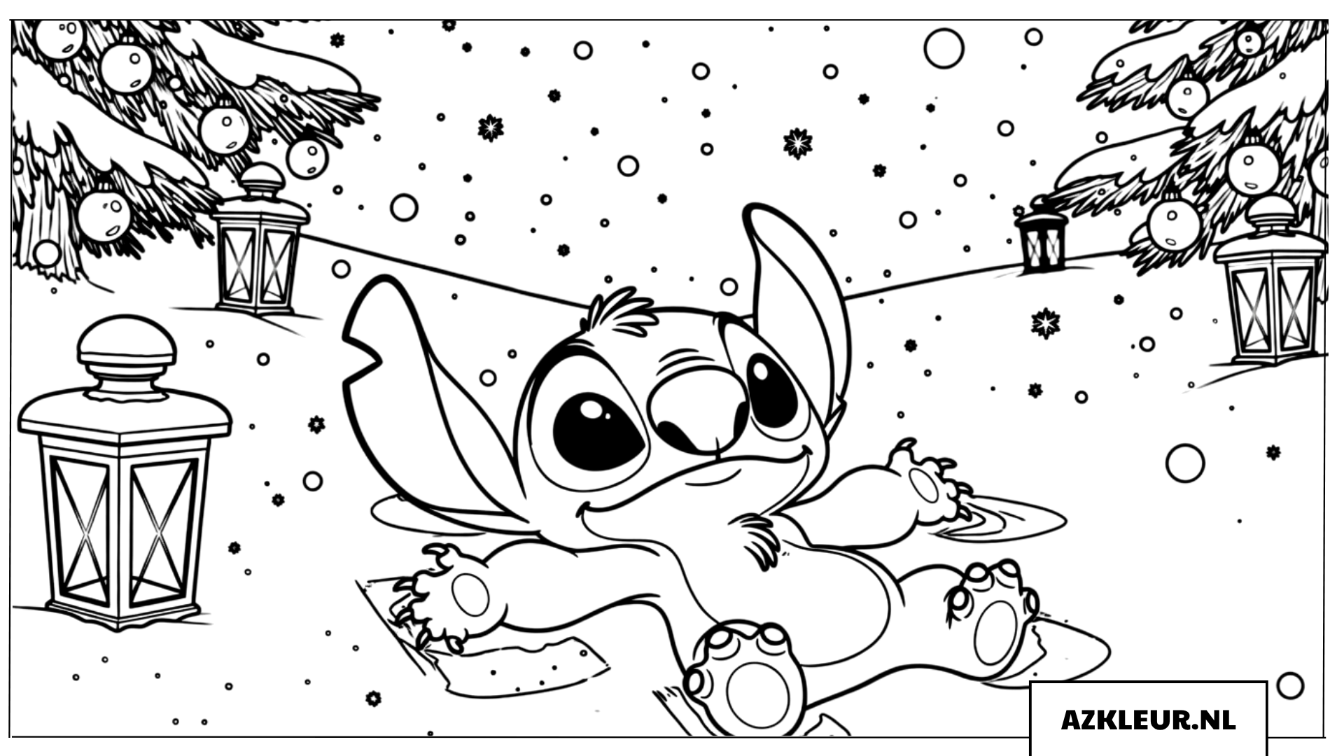 Kleurplaten Stitch maakt sneeuwengelen