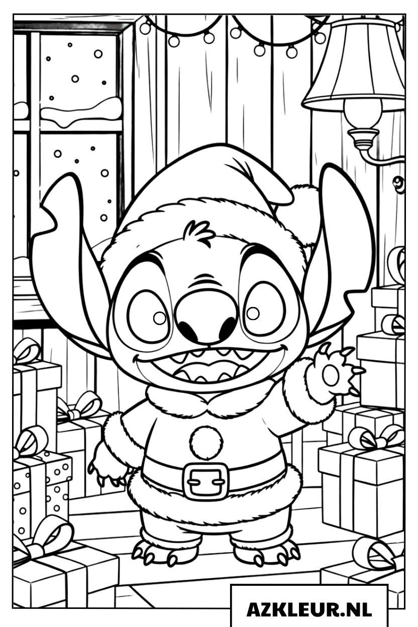 Kleurplaten Stitch verkleed als de Kerstman